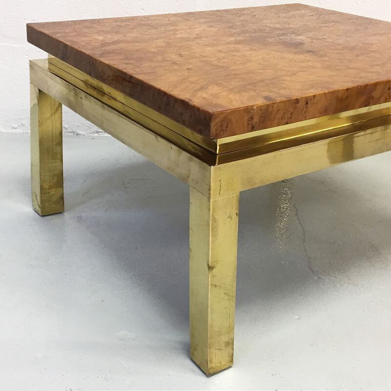 Set of 2 vintage burr walnut and brass side tables by Guy Lefevre for Maison Jansen