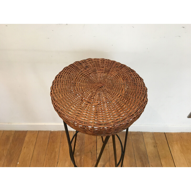 Set of 3 vintage braided wicker stools