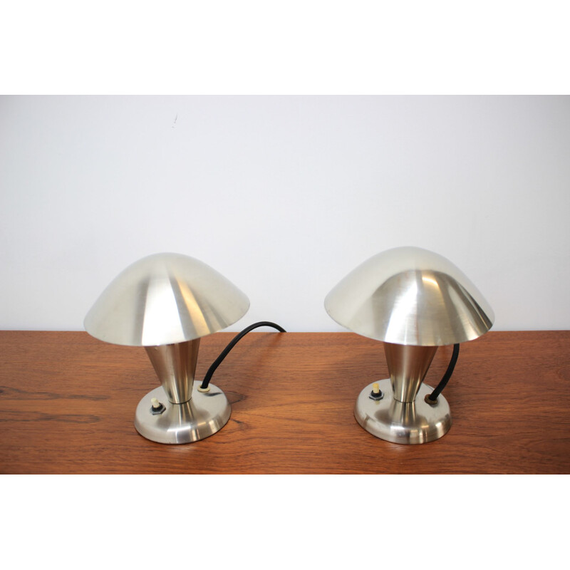 Paire de lampes de Table Bauhaus chromées, années 1930