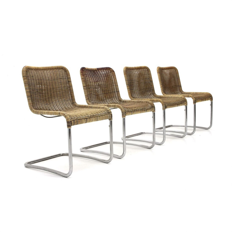 Italian vintage dining chair in chromed metal, 1970s, set of 4