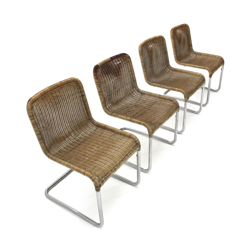 Italian vintage dining chair in chromed metal, 1970s, set of 4