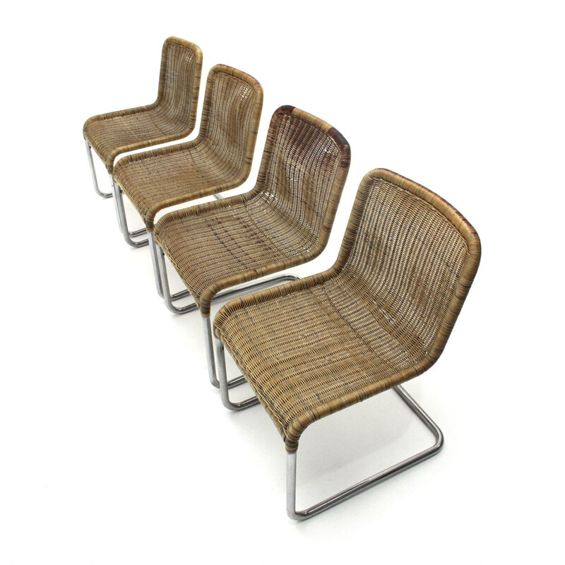 Italian vintage dining chair in chromed metal, 1970s, set of 4