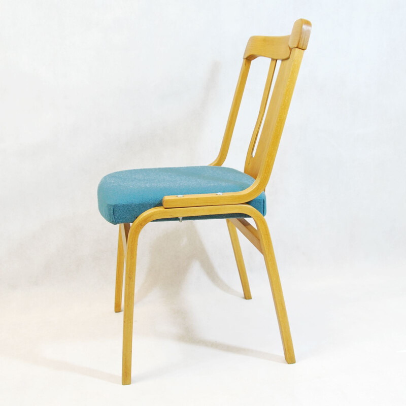 Upholstered beech chair by Ton (Thonet) type 240, Czechoslovakia, 1950s