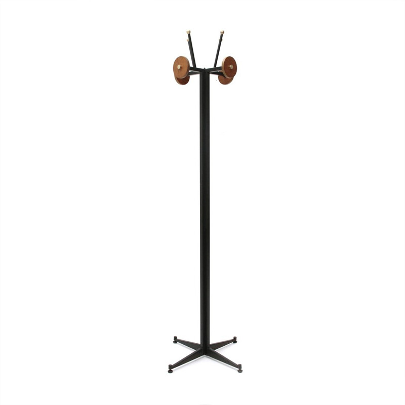 Italian coat rack in black metal and brass