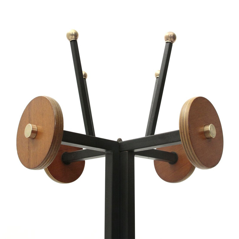 Italian coat rack in black metal and brass