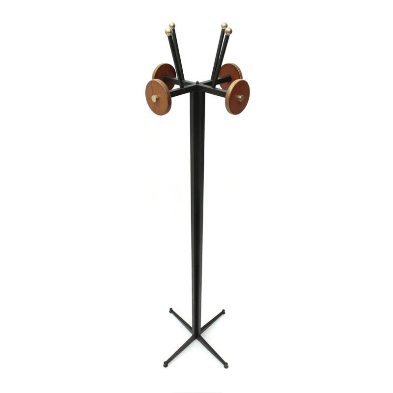 Italian coat rack in black metal and brass