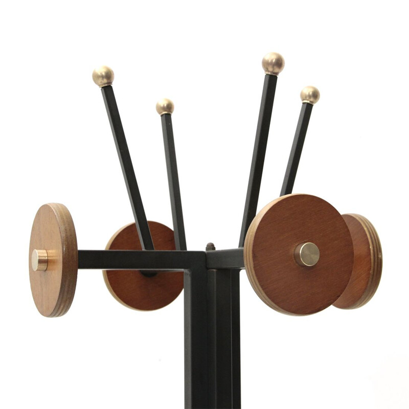 Italian coat rack in black metal and brass