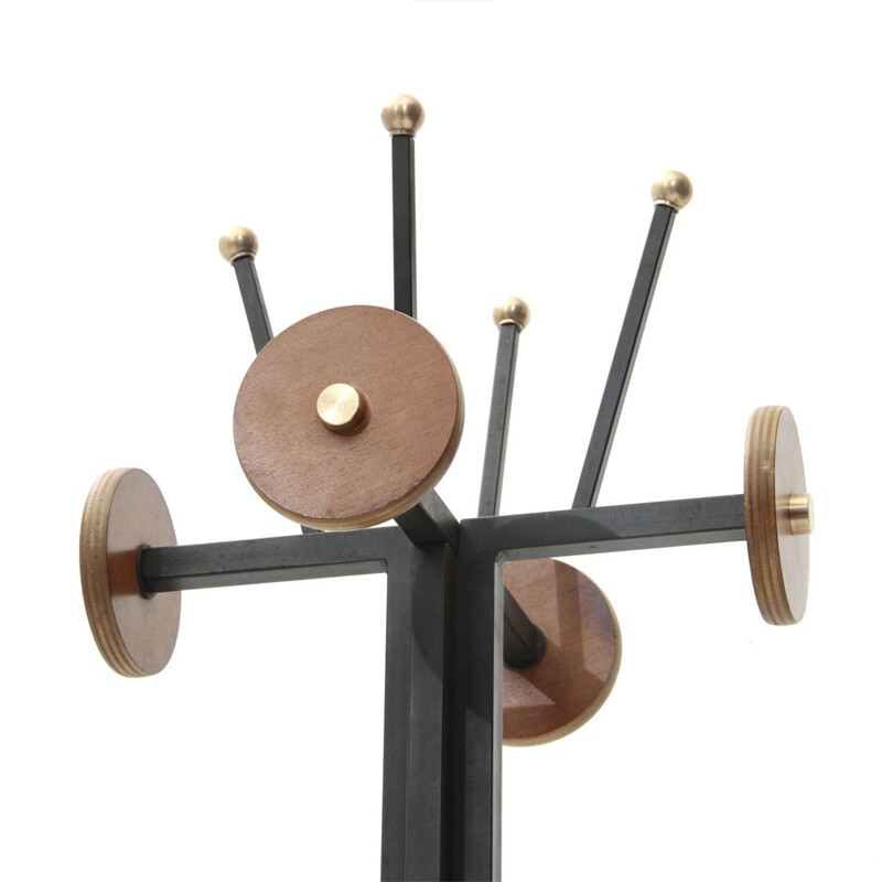 Italian coat rack in black metal and brass