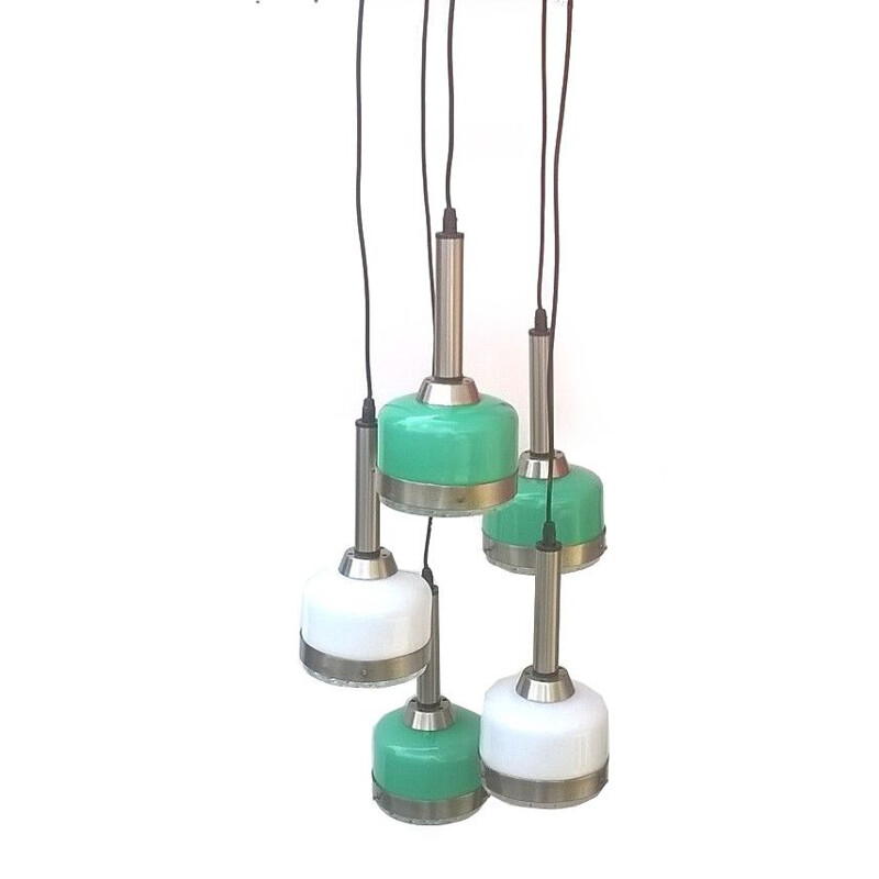 Suspension vintage en verre de Murano blanc et vert pour Vistosi, 1960