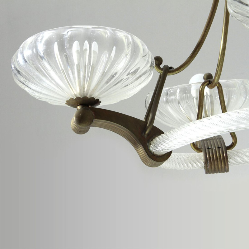 Italian chandelier in brass and Murano glass