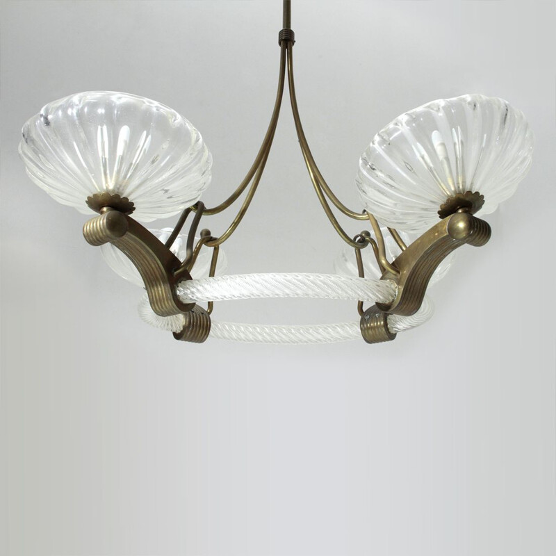 Italian chandelier in brass and Murano glass