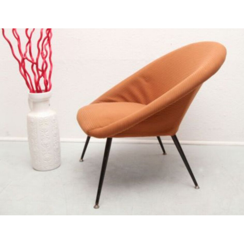 Vintage german armchair in orange fabric and metal 1950