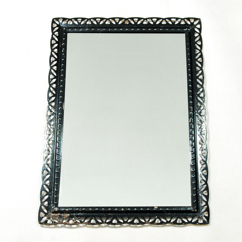 Vintage polish mirror for Spółdzielnia Rzemieślnicza Częstochowa in black metal