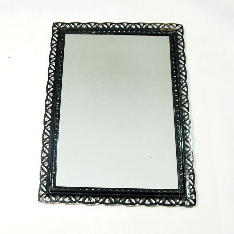 Vintage polish mirror for Spółdzielnia Rzemieślnicza Częstochowa in black metal