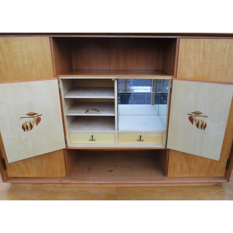 Vintage highboard with bar case in cherrywood 1950
