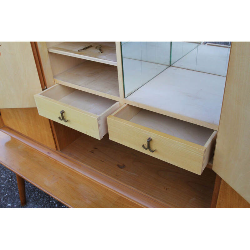 Vintage highboard with bar case in cherrywood 1950