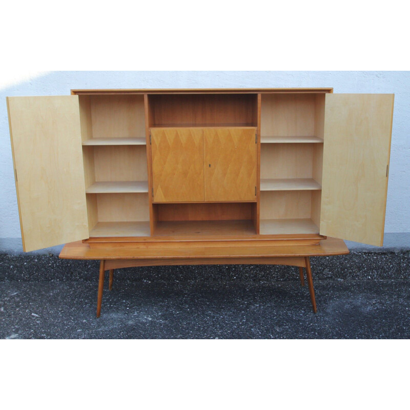 Vintage highboard with bar case in cherrywood 1950