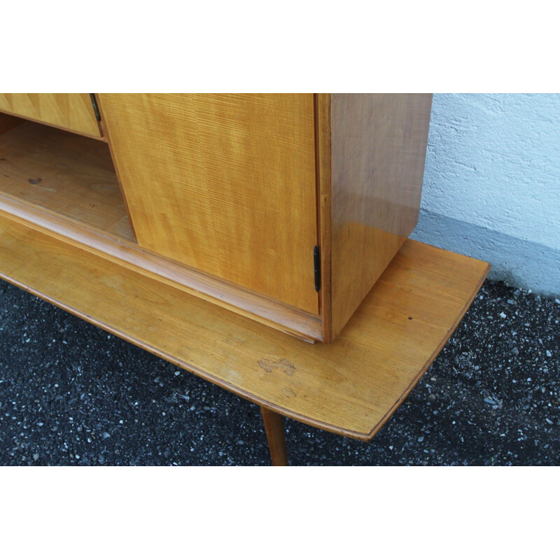 Buffet vintage avec bar en bois de merisier 1950