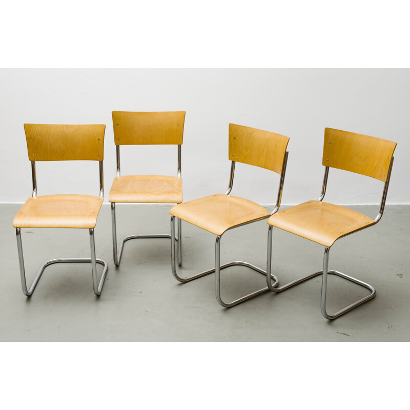 Set of 4 chairs in wood and steel, Mart STAM - 1950s