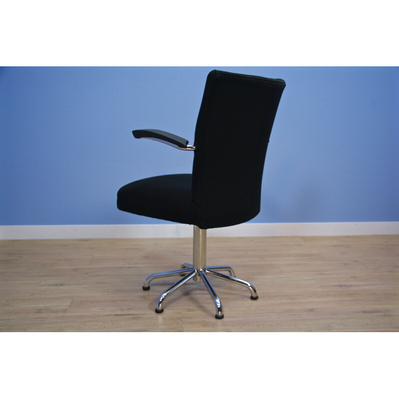 Vintage dutch office chair for Gebr de Wit in black wool 1960