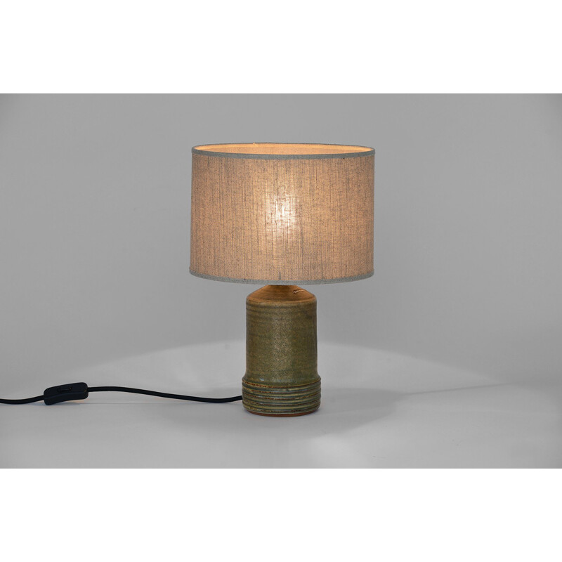 Vintage table lamp by Rolf Palm in linen and green ceramic 1960