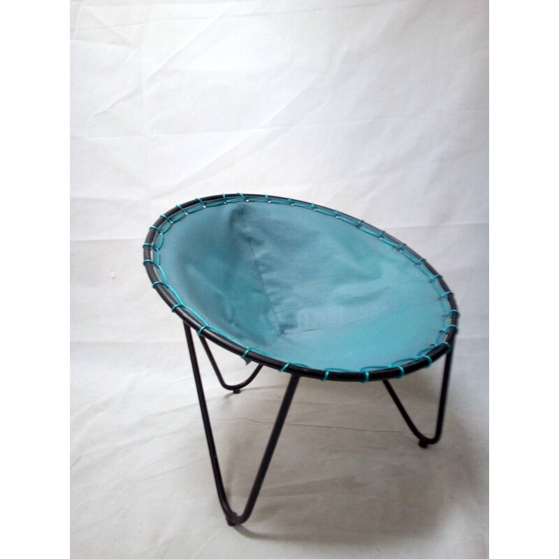 Poltrona scandinava vintage in tessuto blu e metallo 1960