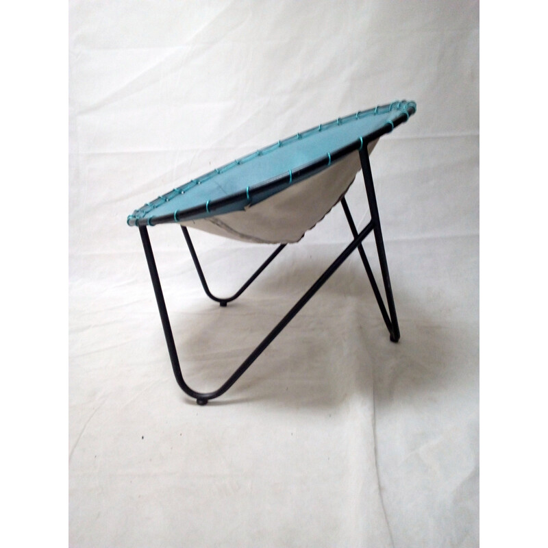 Poltrona scandinava vintage in tessuto blu e metallo 1960