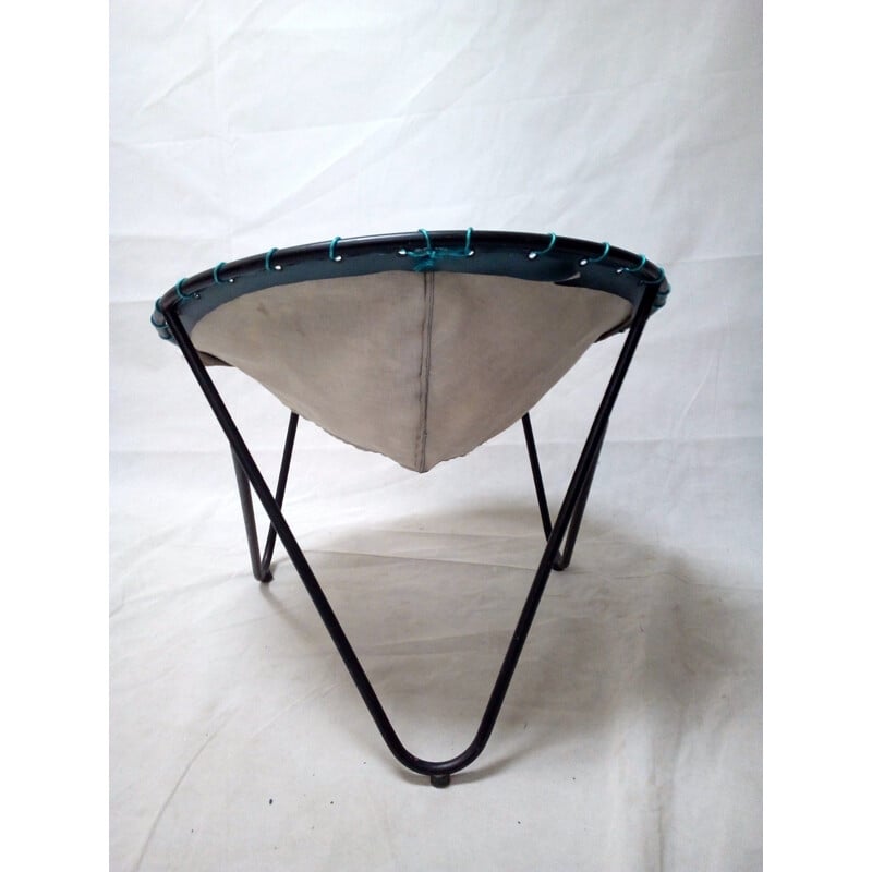 Vintage scandinavian armchair in blue fabric and metal 1960