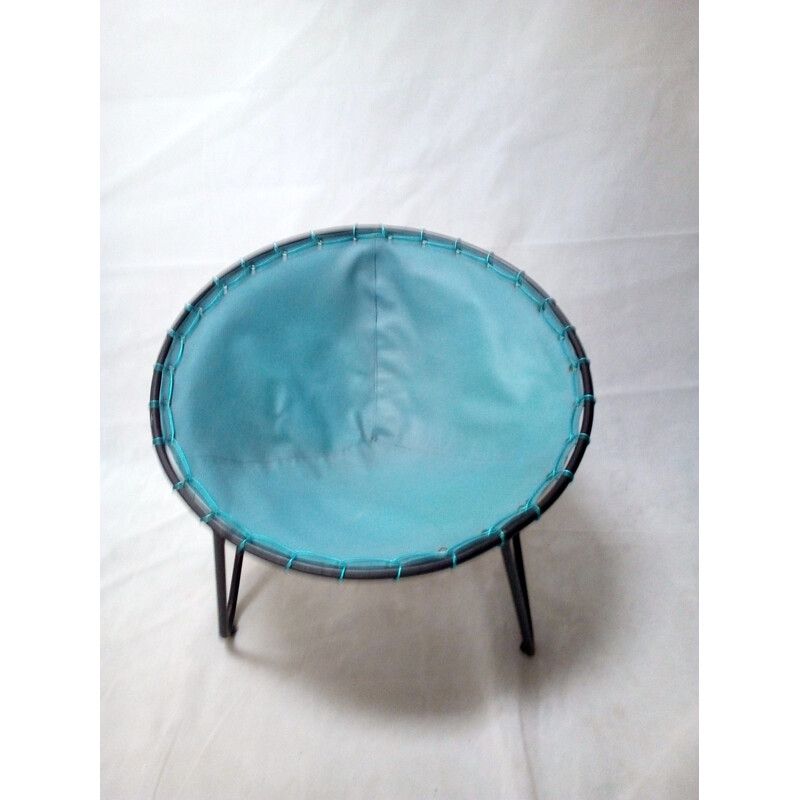 Vintage scandinavian armchair in blue fabric and metal 1960
