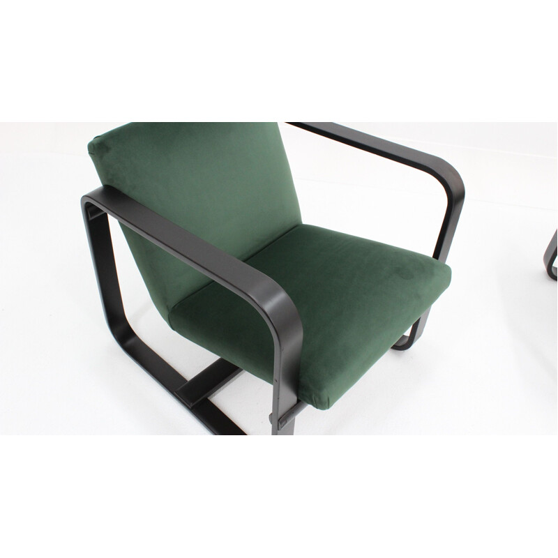 Paire de fauteuils vintage italiens en velours vert et acajou 1940