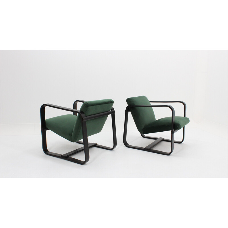 Paire de fauteuils vintage italiens en velours vert et acajou 1940
