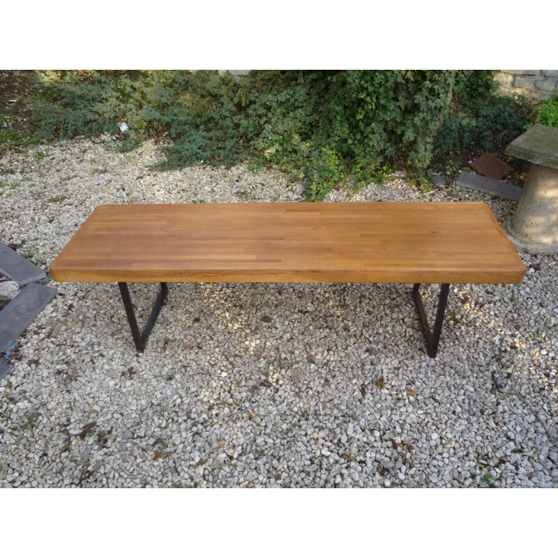 Vintage belge coffee table in metal and oak 1950s