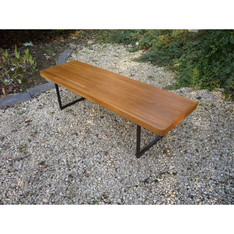 Vintage belge coffee table in metal and oak 1950s