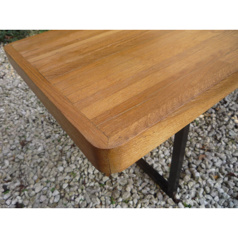 Vintage belge coffee table in metal and oak 1950s