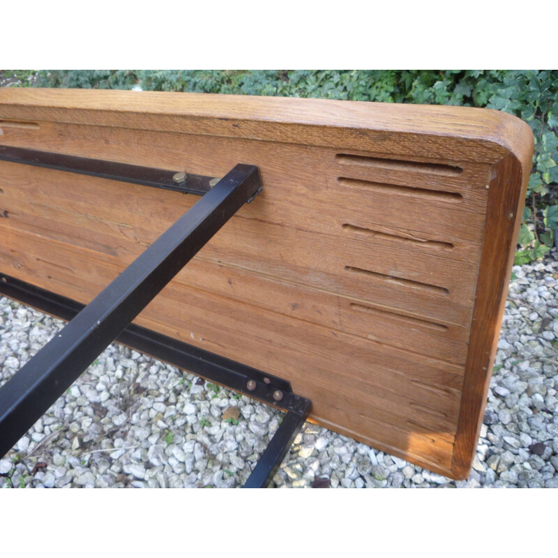 Vintage belge coffee table in metal and oak 1950s