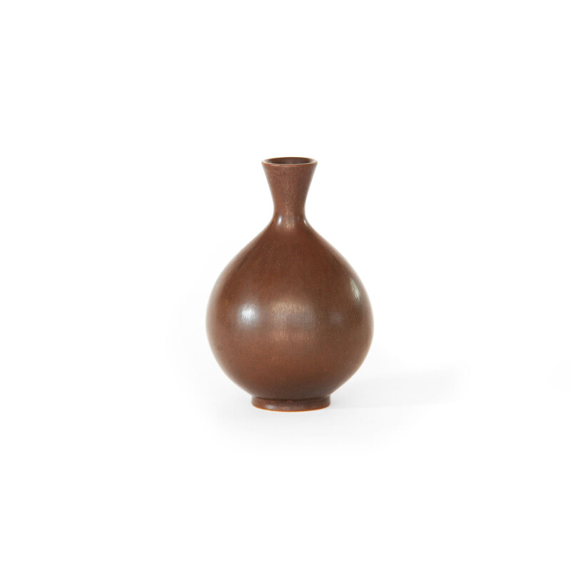 Vase de grès brun vintage par Berndt Friberg 1960