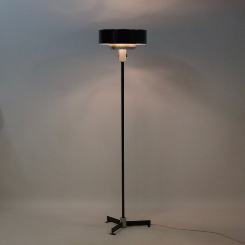 Vintage zwarte staande lamp St 8619 van N.J. Hiemstra voor Hiemstra Evolux, 1960