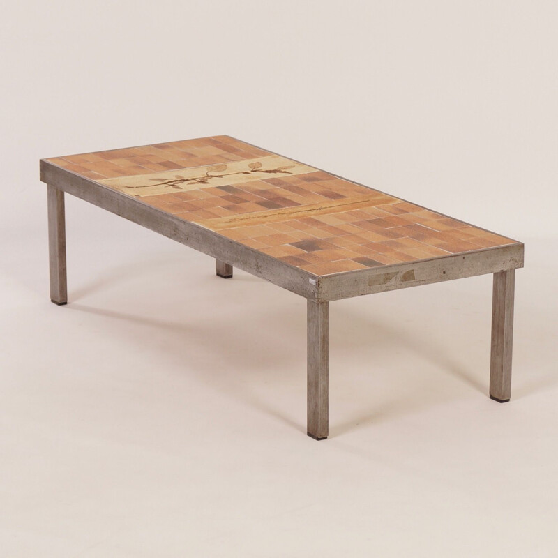 Vintage rectangular coffee table by Roger Capron, France 1960