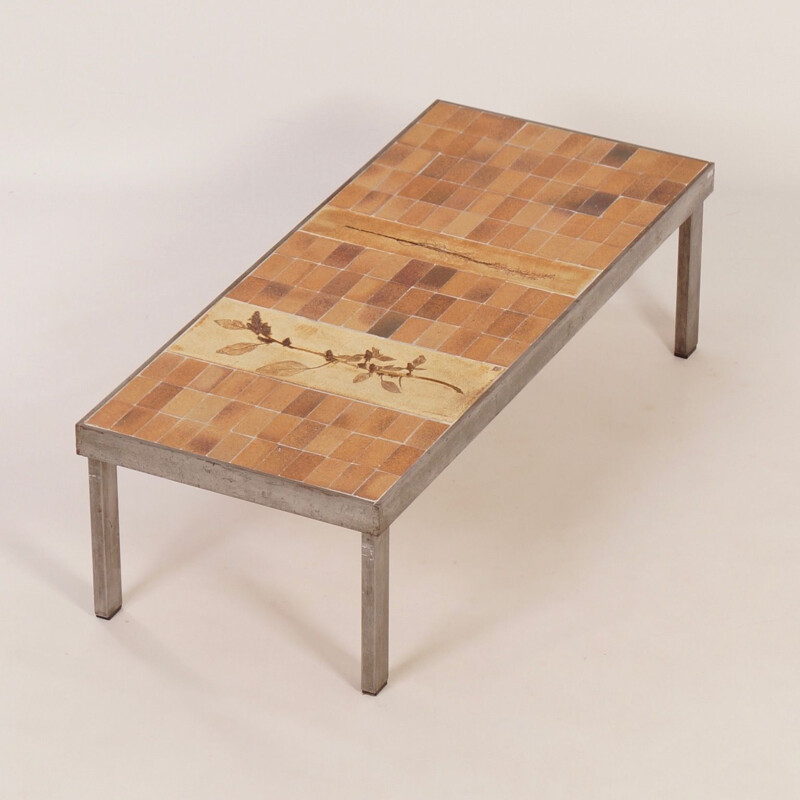 Mesa de café rectangular Vintage de Roger Capron, França 1960