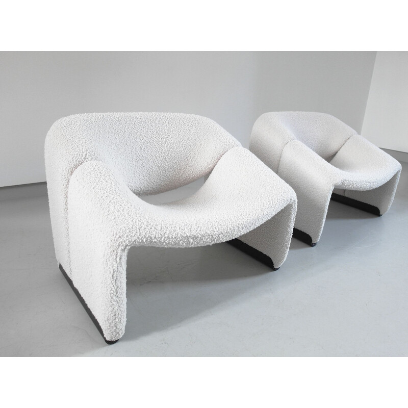 Pair of Groovy Chairs in Ivory Wool by Pierre Paulin for Artifort, 1973