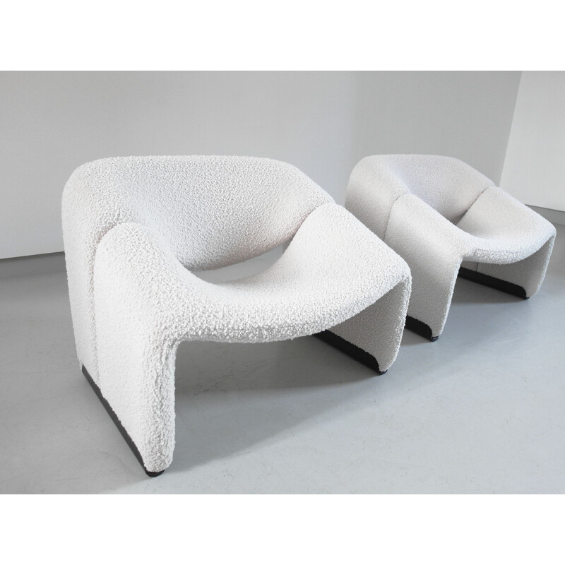 Paire de fauteuils Groovy en laine bouclée blanche par Pierre Paulin pour Artifort, 1973