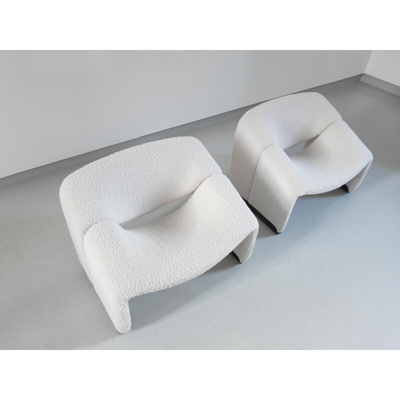 Pair of Groovy Chairs in Ivory Wool by Pierre Paulin for Artifort, 1973