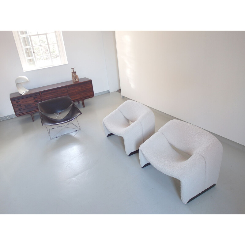 Pair of Groovy Chairs in Ivory Wool by Pierre Paulin for Artifort, 1973