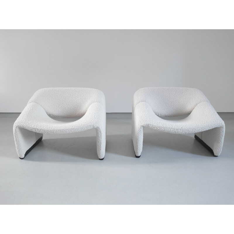 Pair of Groovy Chairs in Ivory Wool by Pierre Paulin for Artifort, 1973