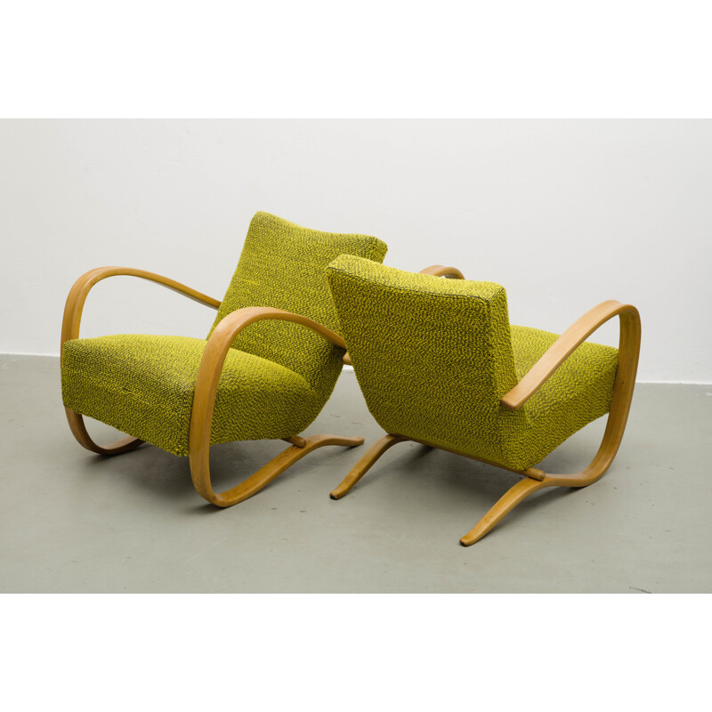Paire de fauteuils H269 en bois et tissu, Jindrich HALABALA - 1930