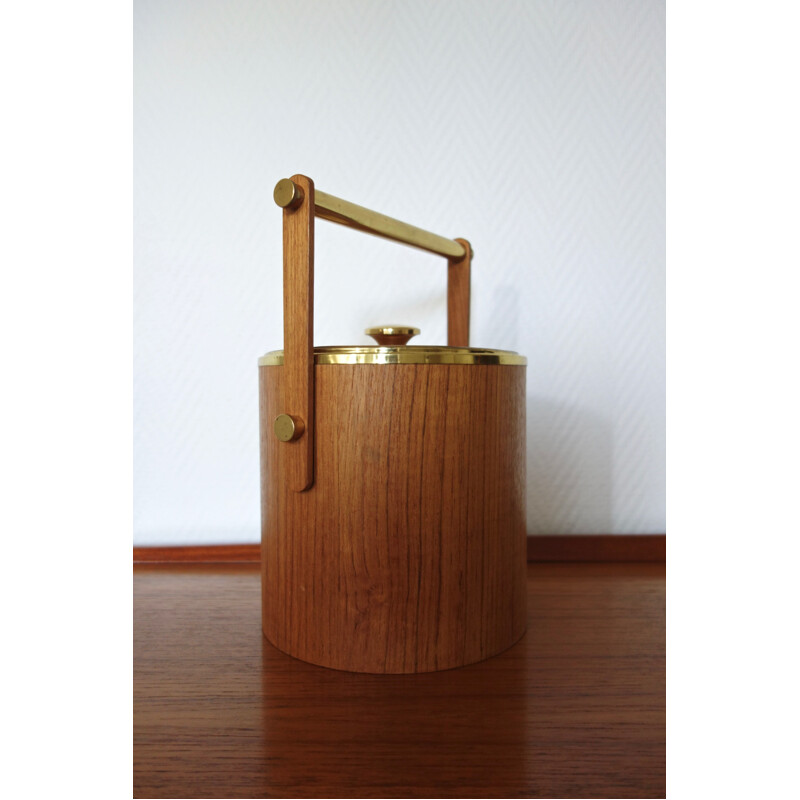 Vintage italian ice cooler in teak and brass 1960