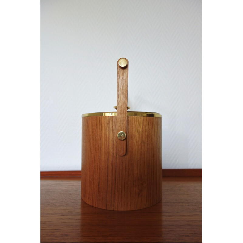 Vintage italian ice cooler in teak and brass 1960