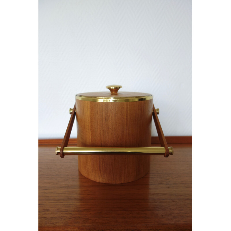 Vintage italian ice cooler in teak and brass 1960