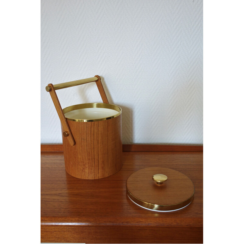 Vintage italian ice cooler in teak and brass 1960