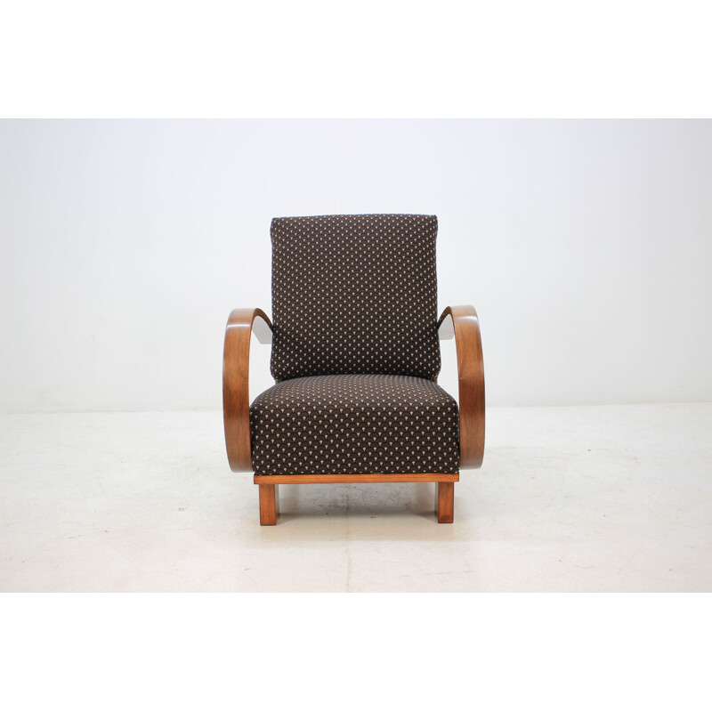 Vintage armchair by Halabala in walnut and black fabric